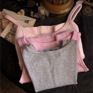 Y2K Solid Pink/Gray Tank Top Bundle Cropped Ribbed Vintage Moda International